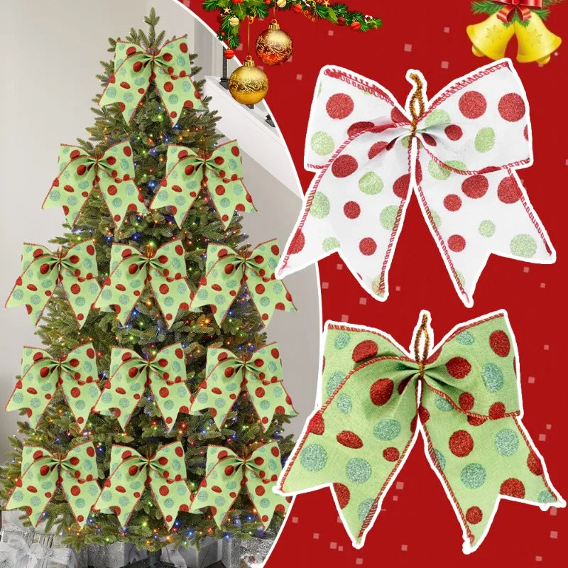 30PCS Christmas Bow Green Ribbons: Xmas Tree Bowknot Ornaments for Home, Party & DIY Gift Box Decorations