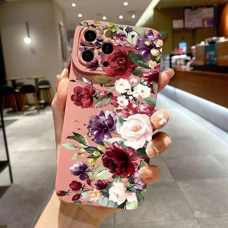 Flower Pattern Soft Silicone Phone Case for iPhone 15, 14, 13, 12, 11 Pro Max – Matte Protective Case for iPhone XS Max, XR, X, 14 Plus