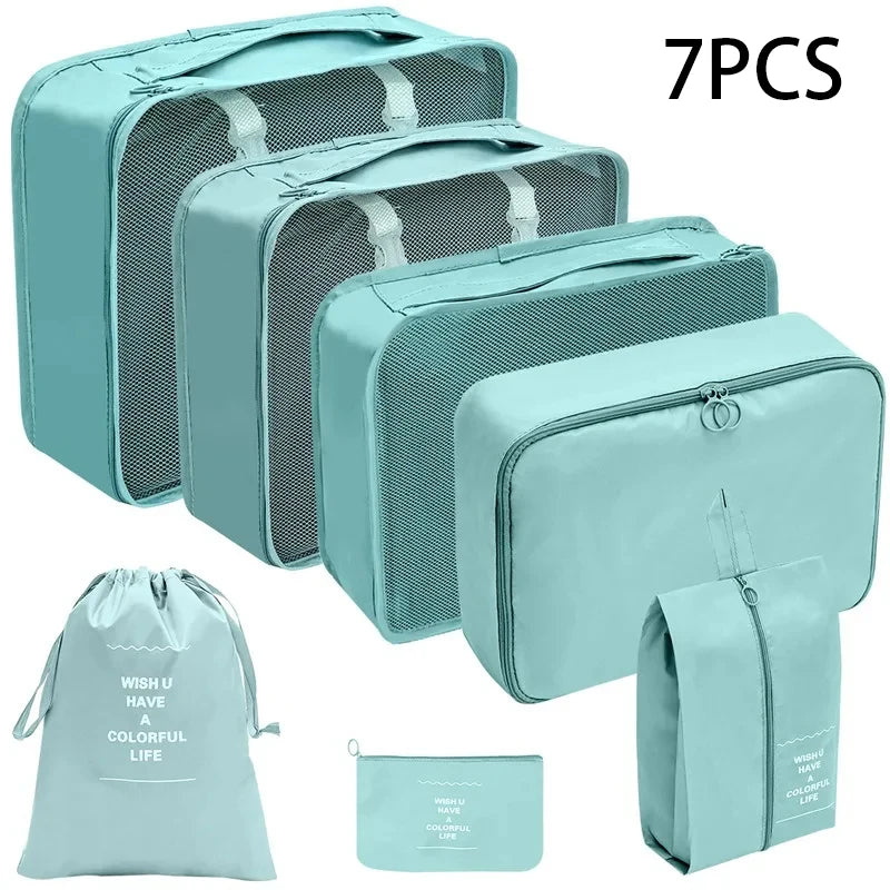 8/10-Piece Travel Storage Bag Set - Large Capacity Toiletries, Cosmetics, and Clothing Organizers for Efficient Packing