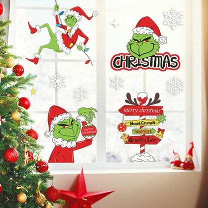 9 Sheets Grinch Window Stickers for Glass: Double-Sided Christmas Décor for Home, School & Office