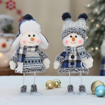 New Snowman Figure Christmas Decoration – Blue Cloth Ski Snowman Plush Doll for Living Room & Bedroom