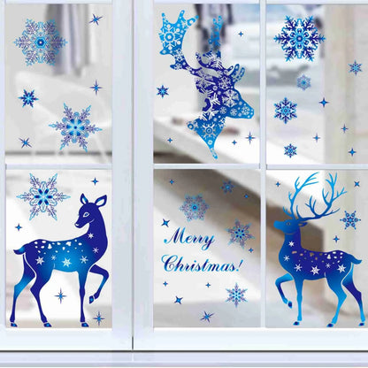 2024 Christmas Snowflake & Elk Window Clings – Blue Festive Stickers for Glass, Window, & Wall Holiday Décor