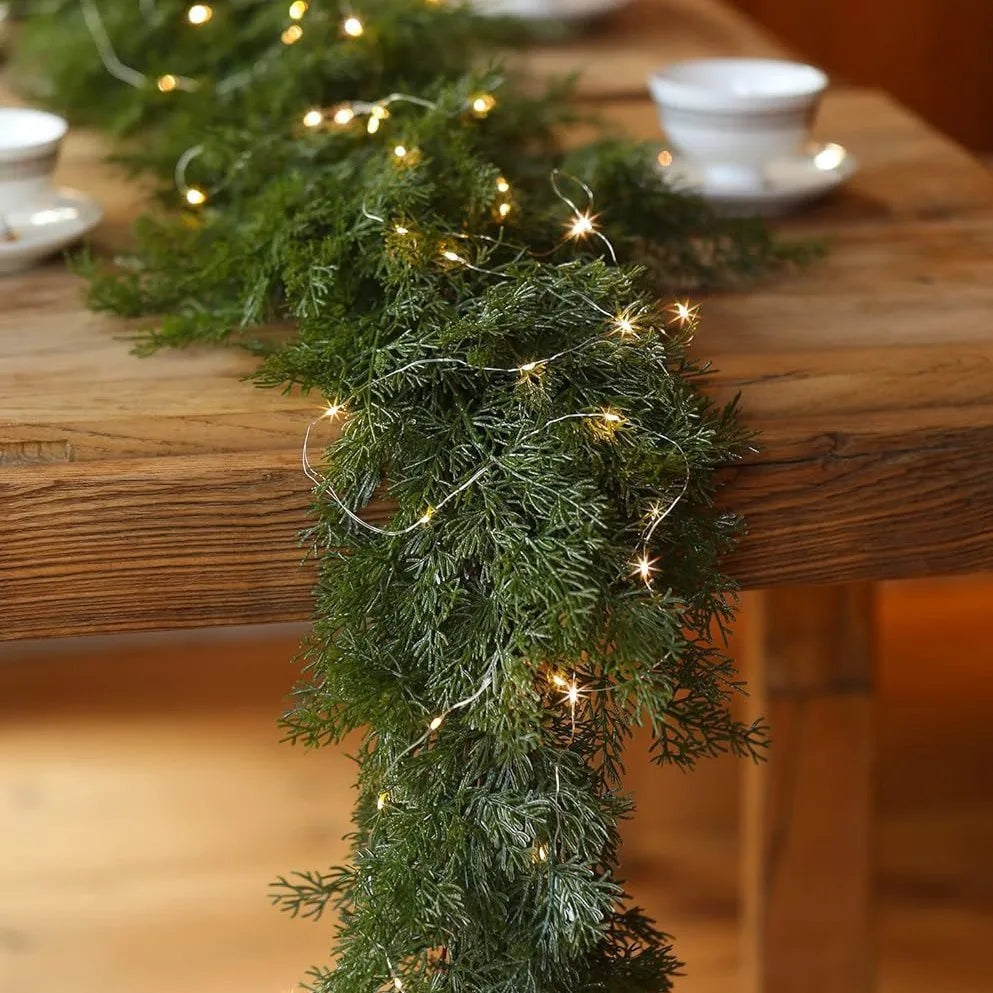 Christmas Garland with Artificial Pine Needles and Pinecones – Rattan Wreath for Table, Staircase, and Home Décor