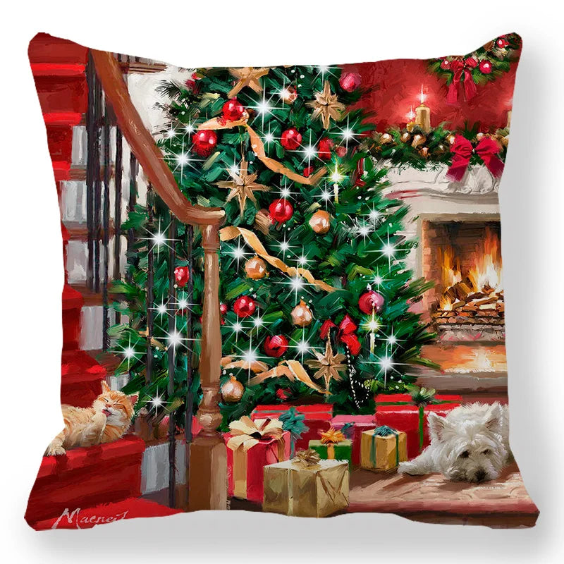 Christmas Ball & Animal Print Pillowcase Cushion Cover – 45x45cm Festive Home Decor for Bedroom & Living Room