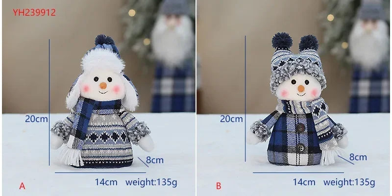 New Snowman Figure Christmas Decoration – Blue Cloth Ski Snowman Plush Doll for Living Room & Bedroom