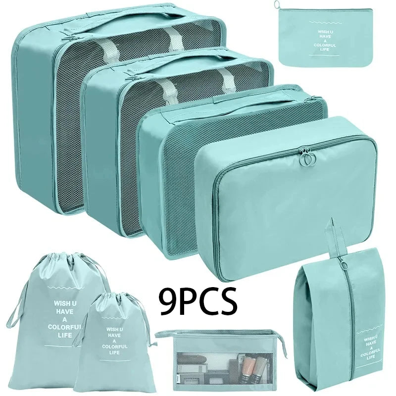 8/10-Piece Travel Storage Bag Set - Large Capacity Toiletries, Cosmetics, and Clothing Organizers for Efficient Packing