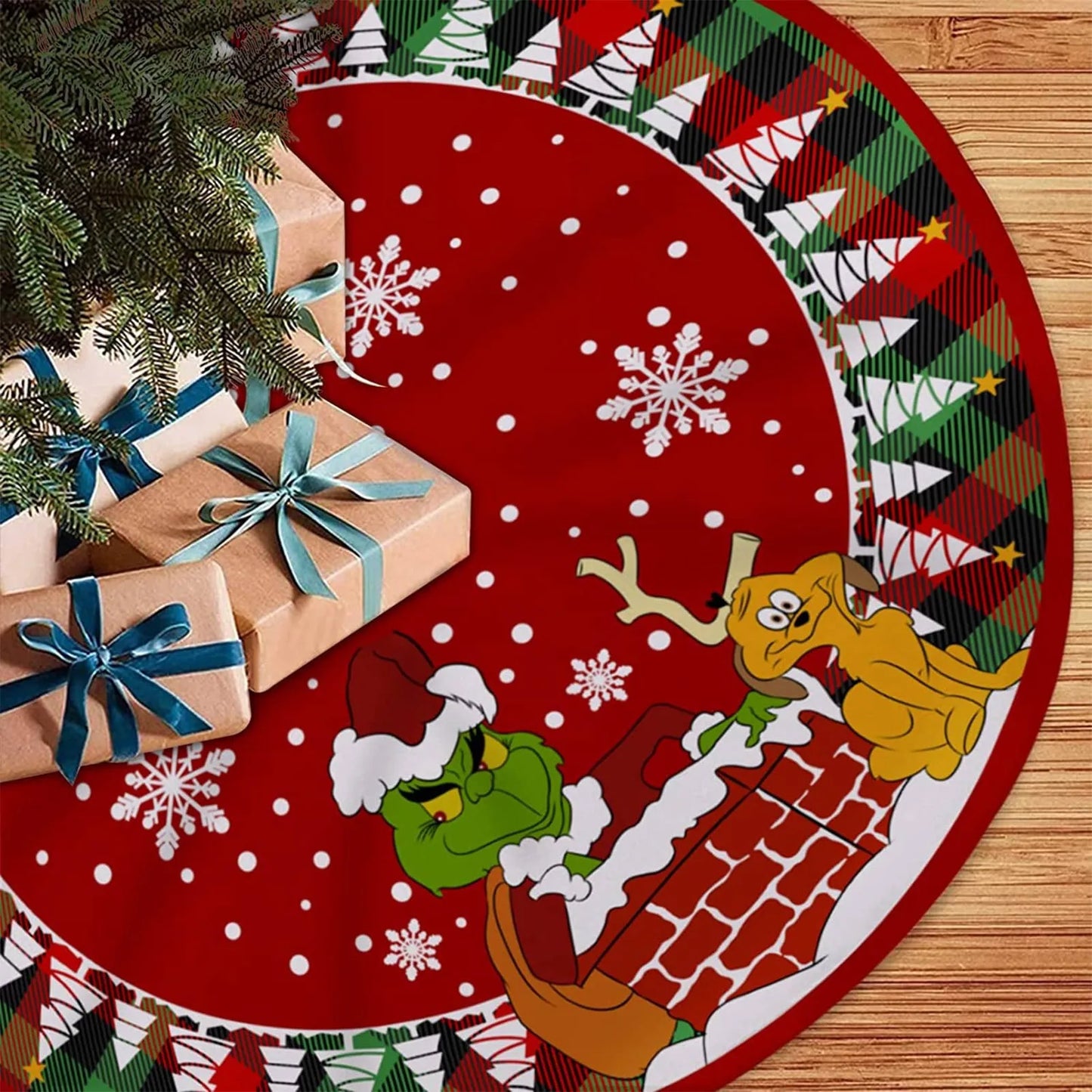  Merry Christmas Tree Skirt – Red & Green Soft Holiday Decoration, Perfect