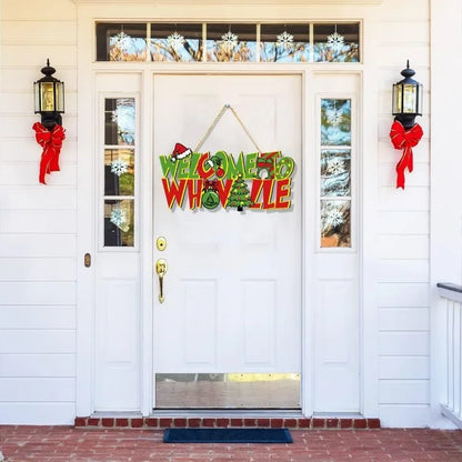 Wooden Christmas Hanging Sign: Santa Hat & Elves Door Decoration for Holiday Parties, New Year Home Décor