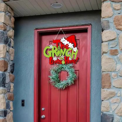 Christmas Wooden Door Hanging Sign: Grinch-Themed "Thief Stole Christmas" Holiday Décor for Door, Wall, and Tree