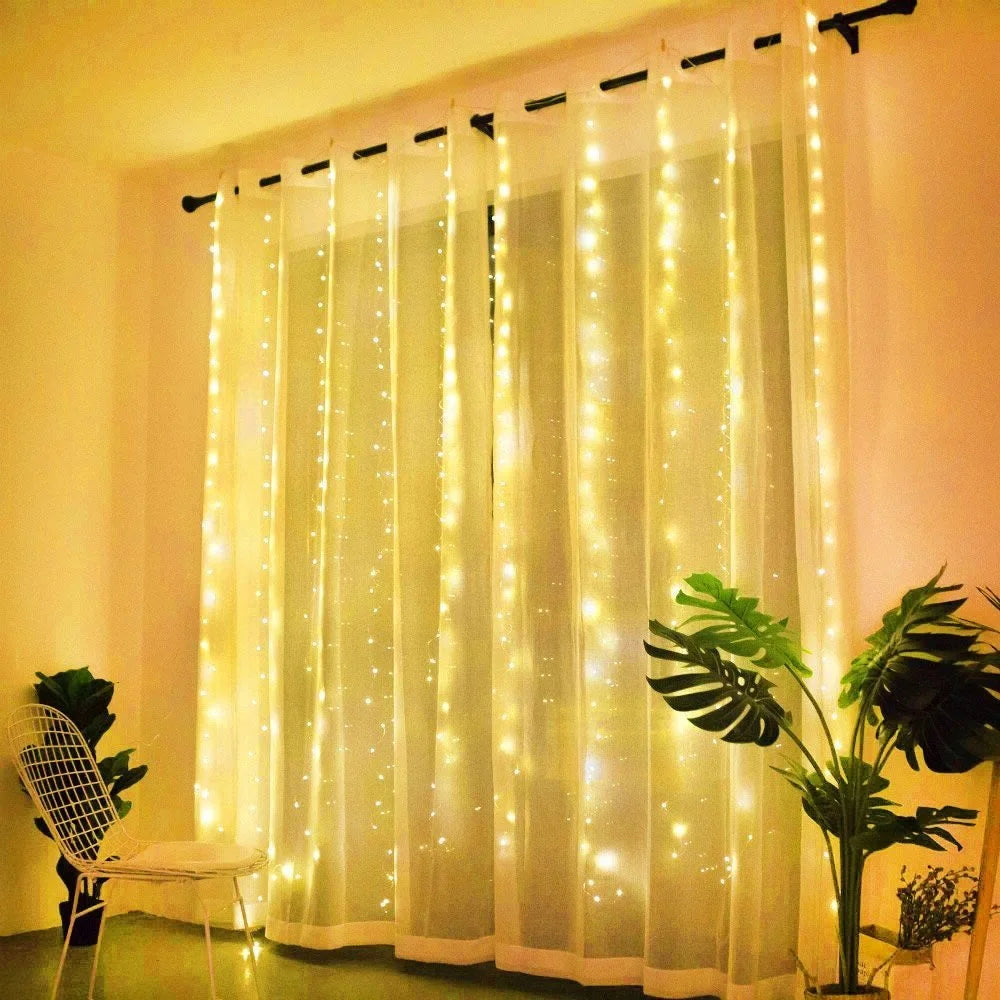 3M/4M/6M Curtain LED String Lights – Remote Control Fairy Garland Lights for Christmas, Weddings, and Home Decor