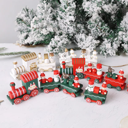 Wooden Train Christmas Ornament – Santa Train Cake Decoration, Festive Table Decor, Kids' Gifts & Party Toy