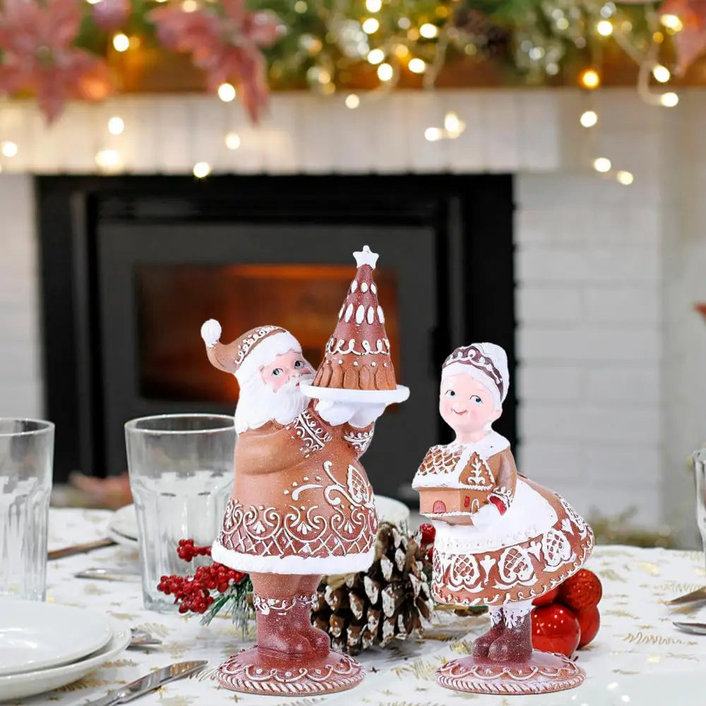 Christmas Resin Santa Claus Figurine: Heart-Warming Gingerbread-Themed Ornament for Shelves & Holiday Decor