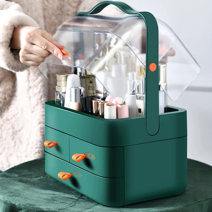 GlowUK™ Cosmetics Receiving Box with Drawer – Dust-Proof Desktop Organiser for Skincare & Makeup