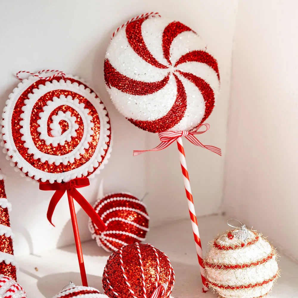 Red and White Candy Cane Lollipop Ornaments: Christmas Tree Hanging Decorations for Holiday and New Year 2025