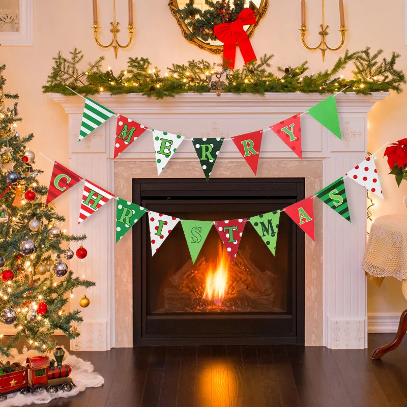 Merry Christmas Triangle Bunting Banner – Festive Home & Party Décor