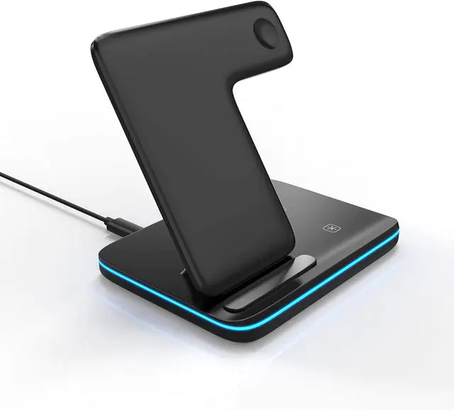 Gadget Kingdom™ 15W 3-in-1 Wireless Charger - Fast Charging Station for Phones, Smartwatches, and Earbuds - UK Quality